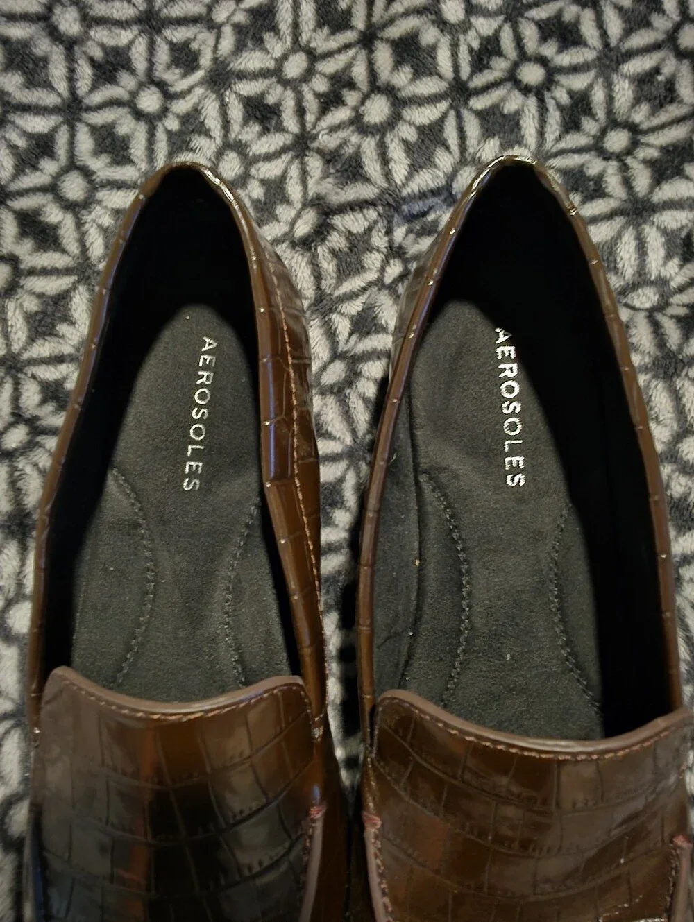 AEROSOLES Womens Dark Brown Croc-Embossed Slip-On Loafers